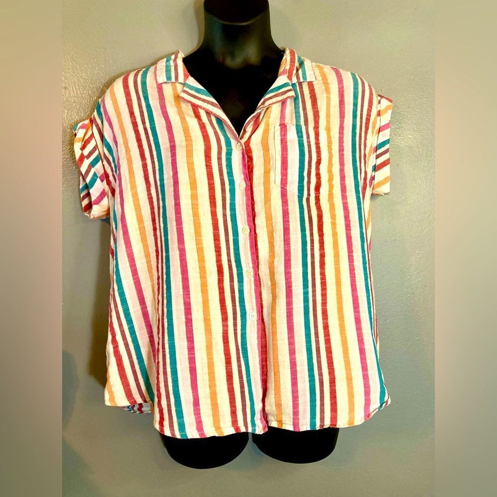 Unique Spectrum striped button up blouse